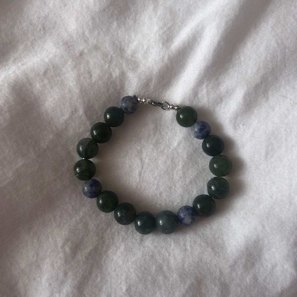 Sterling Silver Green Aventurine & Blue Sodalite Gemstone Bracelet NWOT 925